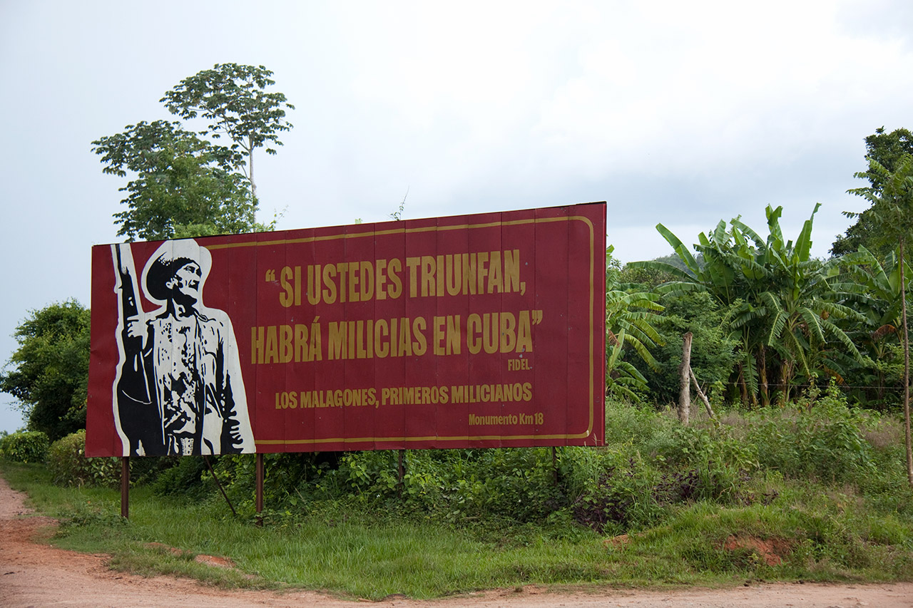 Revolutionary billboard quoting Fidel about the Malagones militia, Cuba