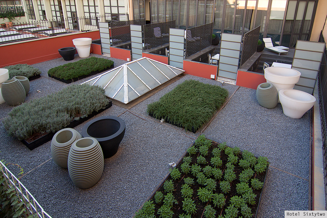 Hotel Sixtytwo rooftop terrace garden with planters