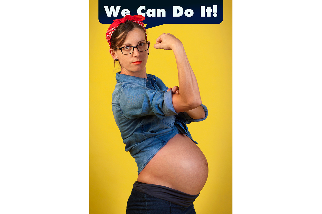 We Can Do It studio portrait of pregnant woman