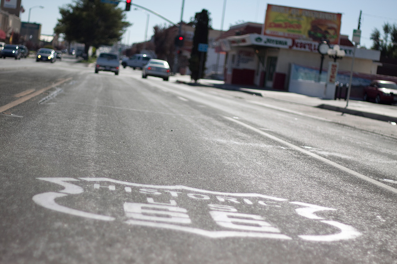 Historic Route 66 painted on the road