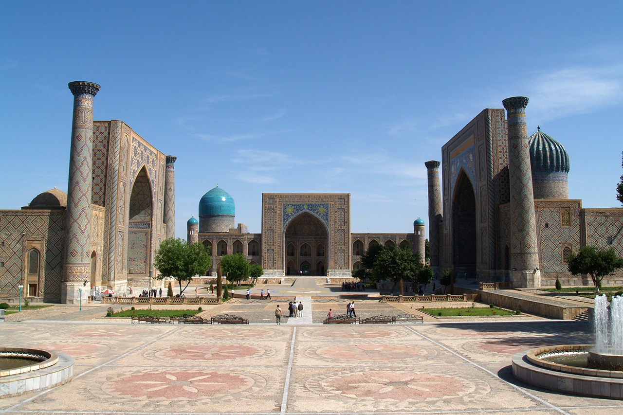 Registan Square in Samarkand with three madrasahs