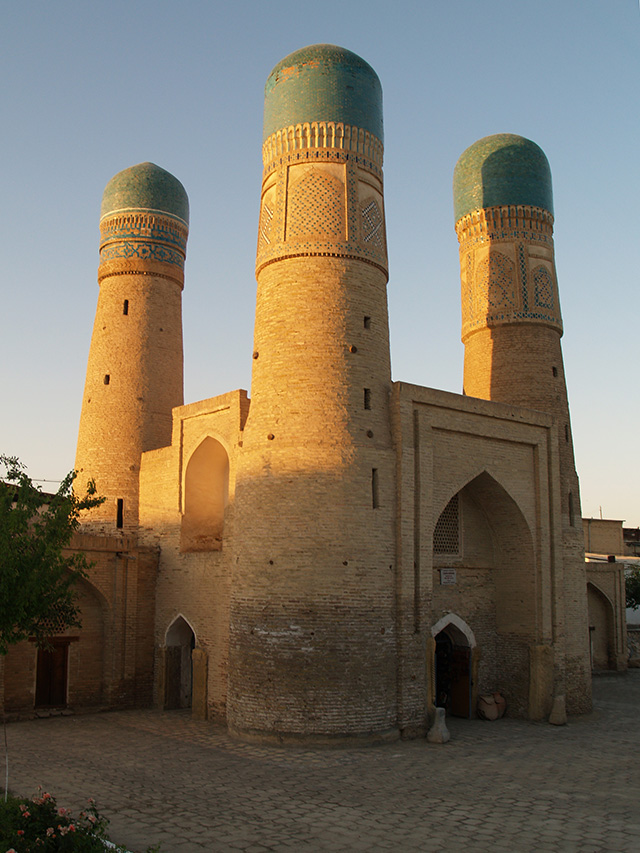 Chor Minor madrasah with four turquoise-domed towers, Bukhara